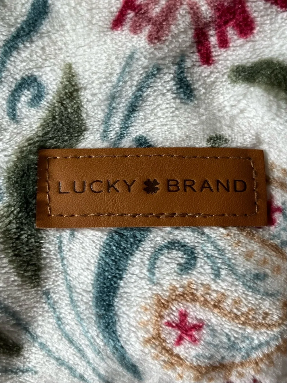 Lucky Brand Maroon Floral Plush Throw Blanket